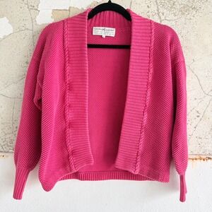 Vtg Peruvian Connection Cardigan Handmade Sweater Pima Cotton Knit Open Front L